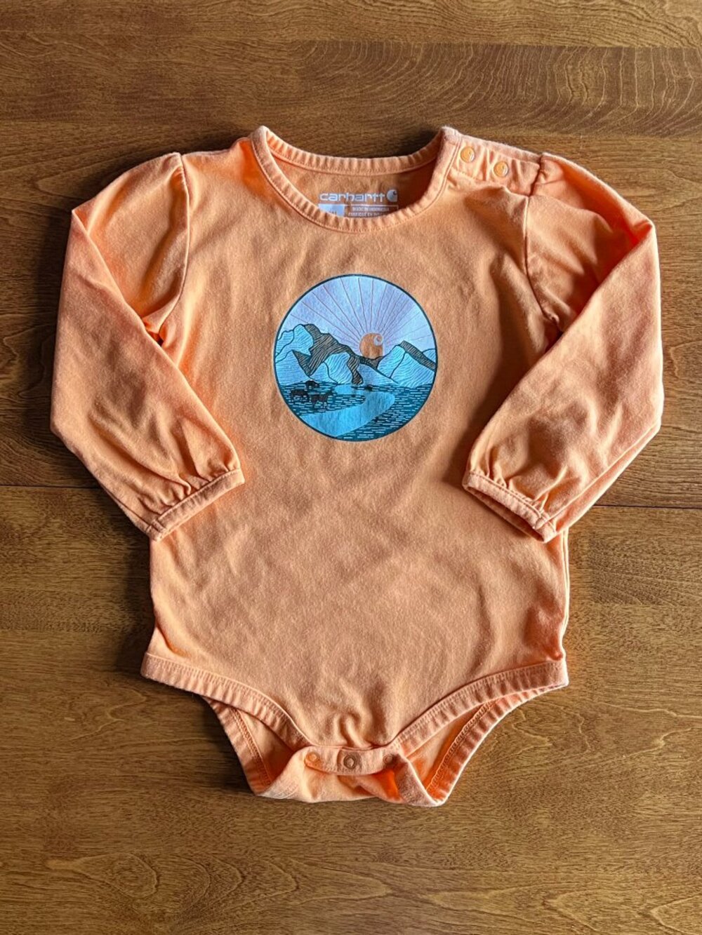 Carhartt orange mountain sunrise onesie 18m